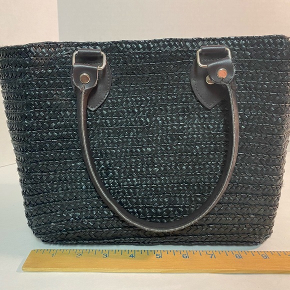 Handbags - Braided Black Straw Satchel